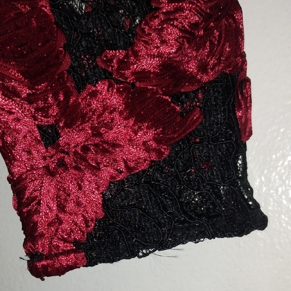Express Red and Black Lace Floral Bodysuit - Picture 11 of 15